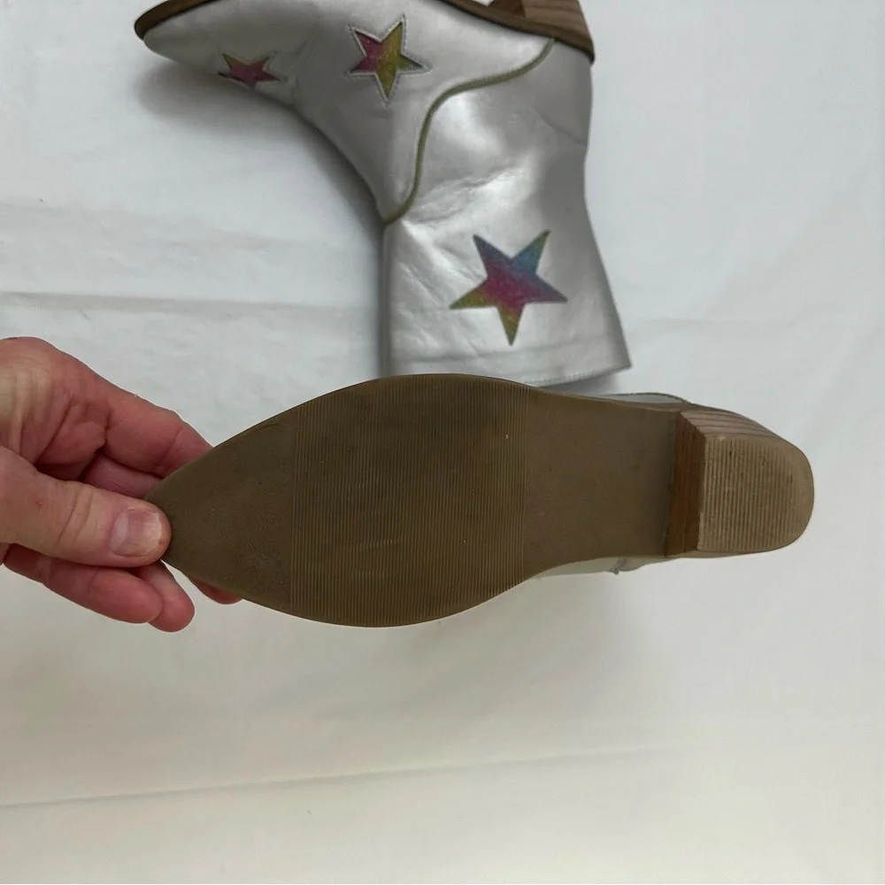Lola‎ + The Boys Kids Silver Metallic Rainbow Glitter Star Cowboy Boots Size 31